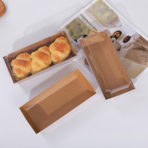 Egendefinert logo produsent trykker brun mat emballasje Snack burger kake gave papirboks med klart vindu