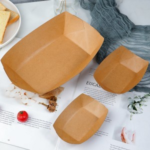 រូបសញ្ញាផ្ទាល់ខ្លួន Kraft Paper Disposable Boat Shape Takeaway Container Fast Food Hot Dog Packaging Paper Box