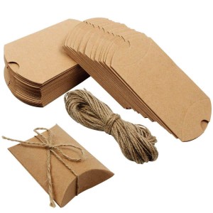 Outuxed 3,5 x 2,8 инча Mini Favor Kraft Pillow Малки кутии за подаръци за опаковане на малък бизнес