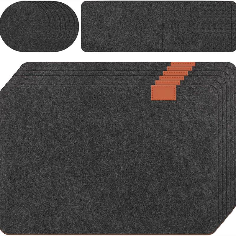 Grey Felt Placemats with Glass Coasters and Cutlery Bags Kitchen Table Mats