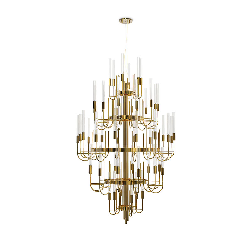 Chandeliers SPWS-C019 Made with brass and clear crystal glass, this imposing item is perfect for any entrance or ball room. Featured Image