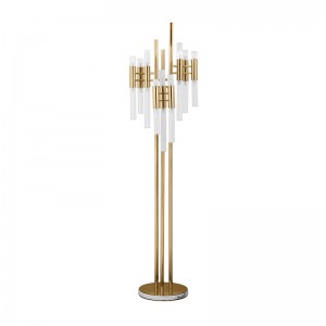 Floor Lamps SPWS-FL001 Crystal glass tube creates an impressive floor lamp in gold-plated brass master craftsman