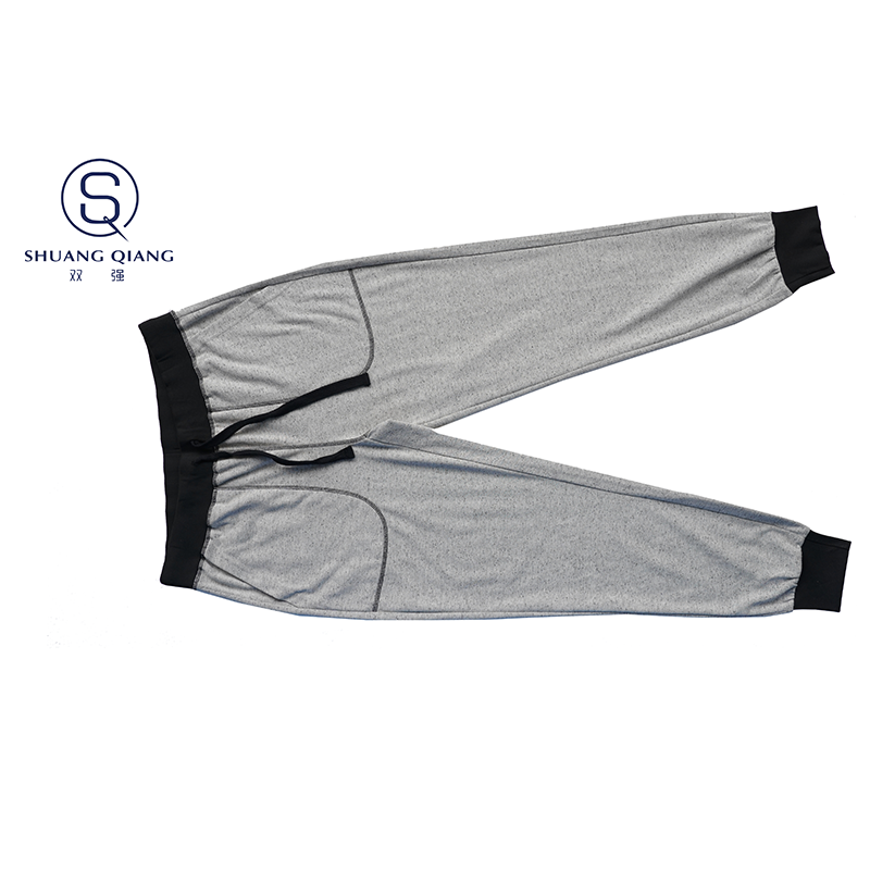 Custom senior kintted rib high waistband gridlines celana panjang TC 65% polyester/35% katun monodyeing olahraga celana, kanthong pindho sisih, braided tali pinggang, Soft Facbric.