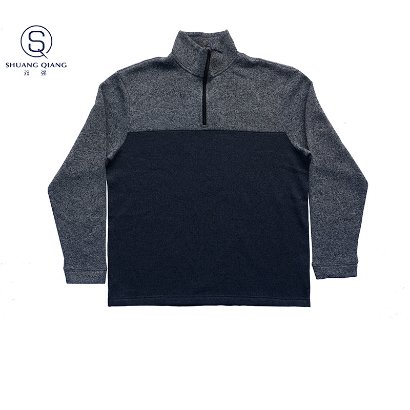 High level customized men’s casual jacket baseball jacket long sleeve keep warm stand collar rib CVC 60%cotton/40%polyester fleece half zipper sweater