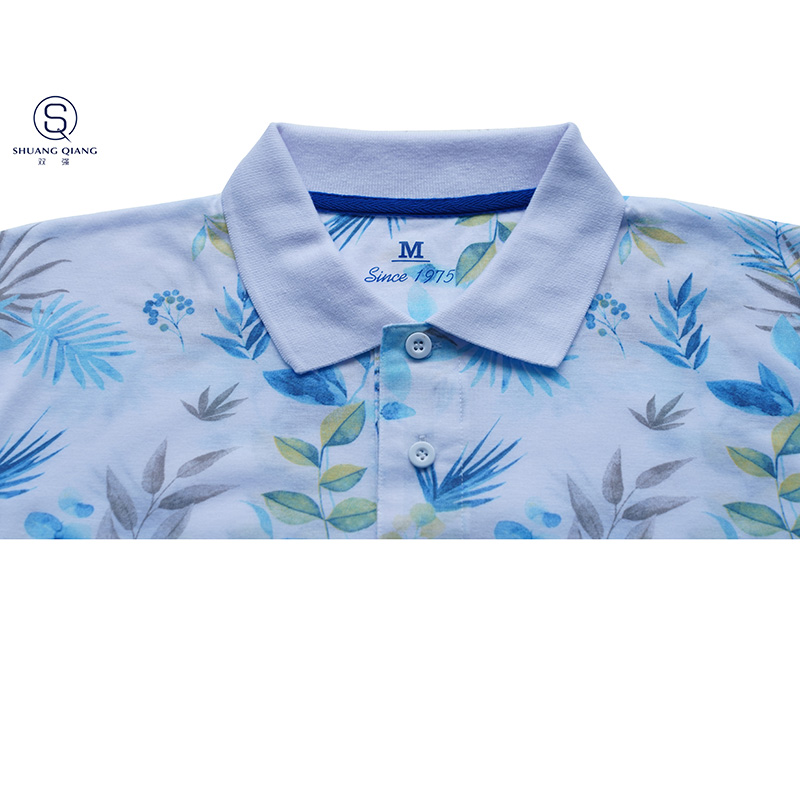 Hochwertiges kurzärmliges TC-Shirt aus 65 % Polyester/35 % Baumwolle mit allen auf Wasser basierenden Druckmischfarben mit flachem Maschinenkragen und Ärmeln aus Jersey-Poloshirt