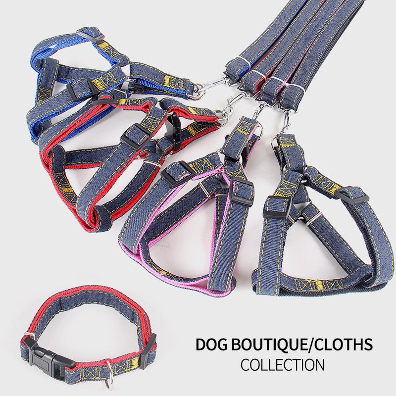 Pet Traction Rope - 120CM Pet Traction Rope Small and Medium-sized Dog Denim Ribbon Traction collar dog leash dog kit – Sansan