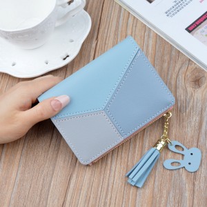 New adult wallet short tassel ladies zipper wallet Korean splicing cartoon student wallet coin purse