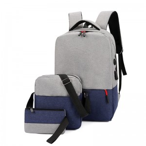 New three-piece splicing large-capacity backpack USB charging multifunctional solid color Oxford cloth backpack