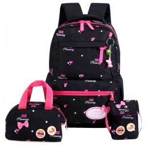 Korean style fashion three-piece princess schoolbag for elementary and middle school students cartoon ridge relief shoulder bag large capacity backpack