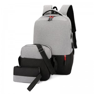 New three-piece splicing large-capacity backpack USB charging multifunctional solid color Oxford cloth backpack