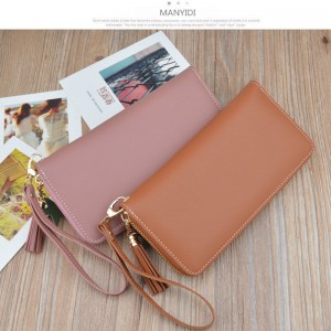 New ladies clutch bag wallet long simple contrast color stitching zipper wrist bag