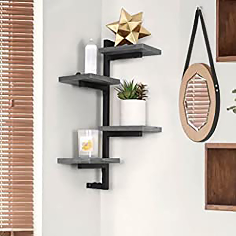 Grey Wall Mounted Corner Shelf with Four Arms illustration