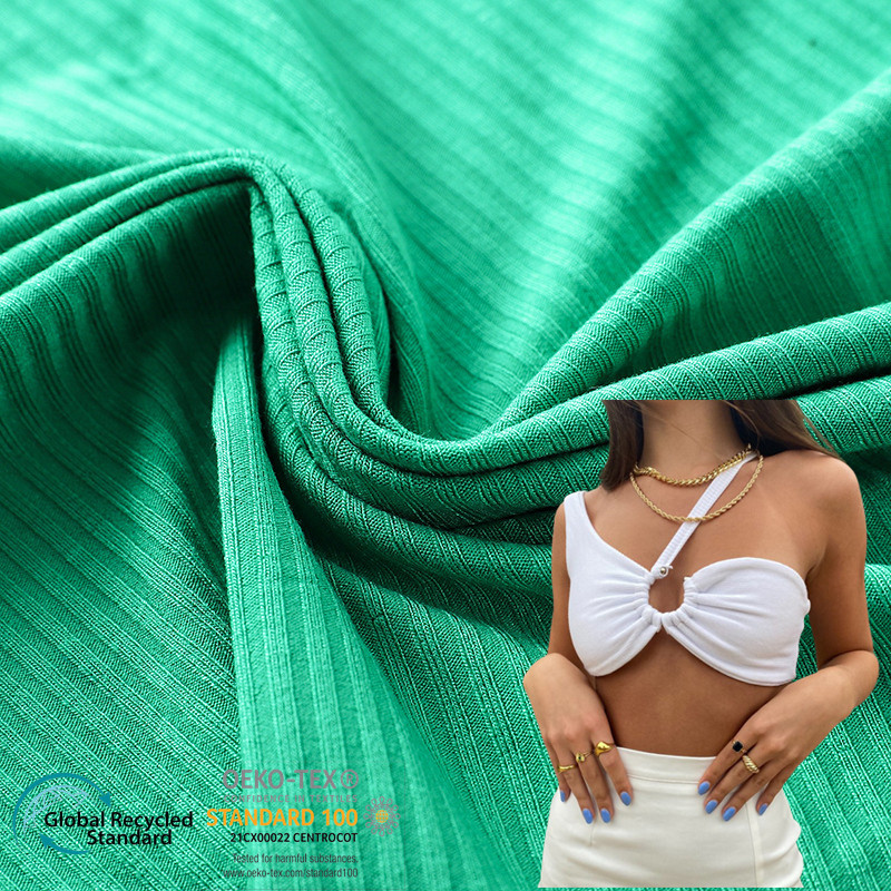 Recycled Polyamide Elastane 2×2 Rib Fabric for Swimsuit, Underwear, Activewear, Apparel UV Protection, Anti-pilling