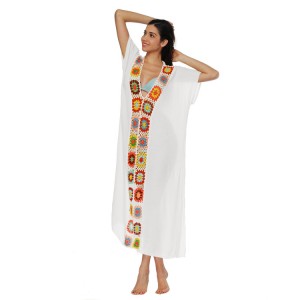 Traxe de baño con escote en V de retazos florales para mulleres de Stamgon, vestido de praia de manga curta
