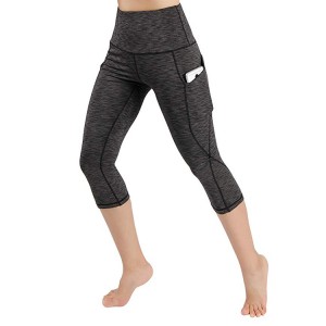 Héich Taille Yoga Hosen mat Taschen, Bauch Kontroll Leggings fir Fraen, Workout 4 Way Stretch Yoga Capris Leggings