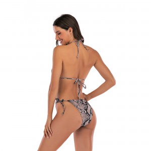 Damski seksowny dwuczęściowy zestaw bikini w panterkę/wężową skórę z dekoltem w szpic