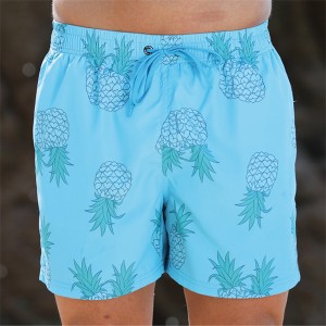 Veľkoobchodné pánske plážové šortky s rýchloschnúcou šnúrkou a ananásovou potlačou s vreckami