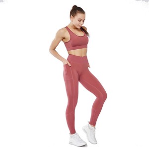 Héich Impakt Fitness Yoga Droen Frae personaliséiert High Taille Yoga Hosen mat Tasche