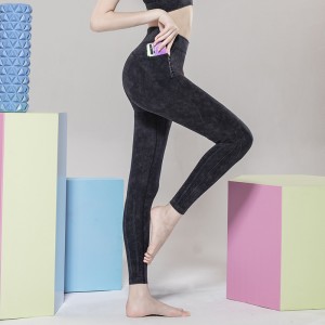 Nya mode hög effekt kvinnor hög midja fitness sömlösa yoga byxor med ficka
