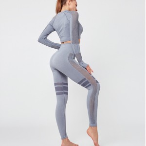 Set di abbigliamento da yoga per allenamento con top corto a maniche lunghe da donna personalizzato