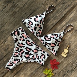 Traxe de baño feminino estampado de pel de serpe de leopardo por xunto bikini sexy