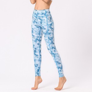 Женски печатени панталони за јога Хеланки за вежбање со висок струк за контрола на стомак во 4 насочни хулахопки за истегнување