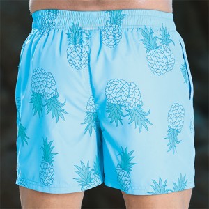 Pantallona të shkurtra plazhi me fije tërheqjeje me xhepa për meshkuj, me shumicë me printime me porosi ananasi