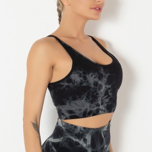 Tie dye Women yoga crop tank top seamless ladies open back sports bra