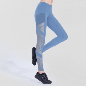 Yogabukser med netting for kvinner med lomme, ikke-gjennomsiktig Capri høy midje magekontroll 4-veis stretch