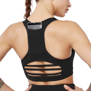 Nagy hatású női sportmelltartó hátsó zsebbel, hálós edzőmelltartó eltávolítható párnákkal