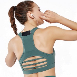 Nagy hatású női sportmelltartó hátsó zsebbel, hálós edzőmelltartó eltávolítható párnákkal