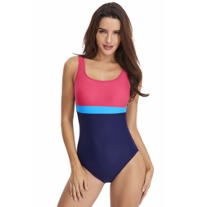 Stamgon Women's Athletic One Piece Swimsuits Racing Training Sports Bathing Suit Color Block Swimwear