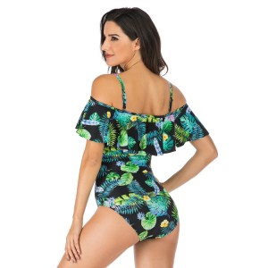 Женский цельный купальник, винтажные купальные костюмы с открытыми плечами и рюшами