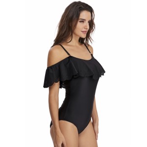 Women's One Piece Swimsuit Vintage Off Shoulder Ruffled Bathsuits