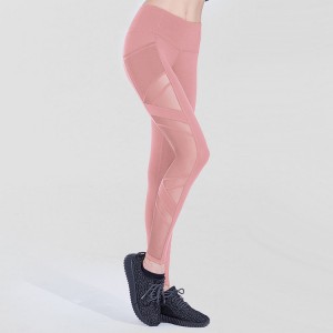 Yogabukser med mesh-leggings til kvinder med lomme, ikke-gennemsigtig Capri højtaljet mavekontrol 4-vejs stretch