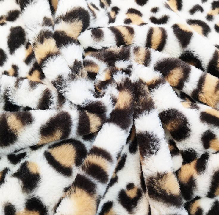 100% polyester kanin hår tryck kanin päls leopard tryckt tyg för kläder