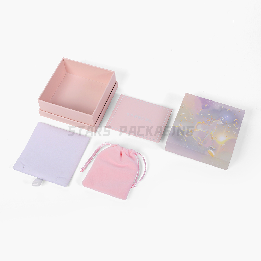Luxury Pink Paperboard Girls Jewelry Packaging Gift Set Box with Paper Bag