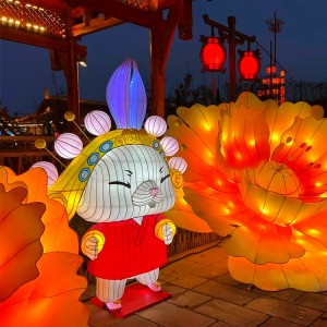 Dekorácia s lampášom králikov z čínskeho festivalu Ručne vyrobená hodvábna lampa