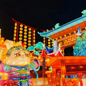 Trang trí đèn lồng động vật thỏ Lễ hội Trung Quốc Đèn lồng lụa thủ công