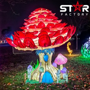 Lanternas de festival ao ar livre com mostra de arte de lanternas de cogumelo LED