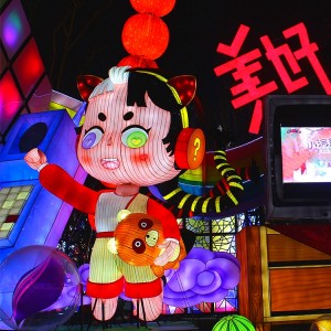 Декорация на китайски фенери Фестивал на фенери Анимационен животински копринен фенер