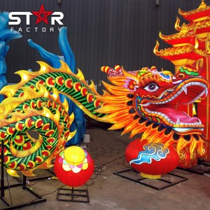 Festîvala Lanterna Silk Realistic Fenerê Dragon Chinese dixemilîne