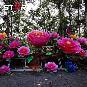 Utendørs kinesiske festivallykter med ledede blomsterlykter