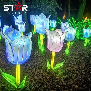 Led Outdoor Spring Festival Silk Fabricae Flower Lantern Festival Show