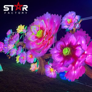 Lanternas do festival chino ao aire libre con espectáculo de lanternas de flores LED