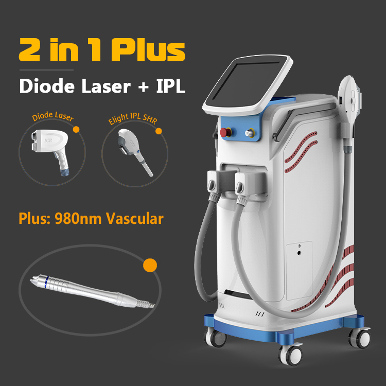 Disinn uniku multi-funzjonali beauty salon apparat diode laser tneħħija tax-xagħar ipl shr kura tal-ġilda flimkien ma '980nm laser Facial flushing trattament laser