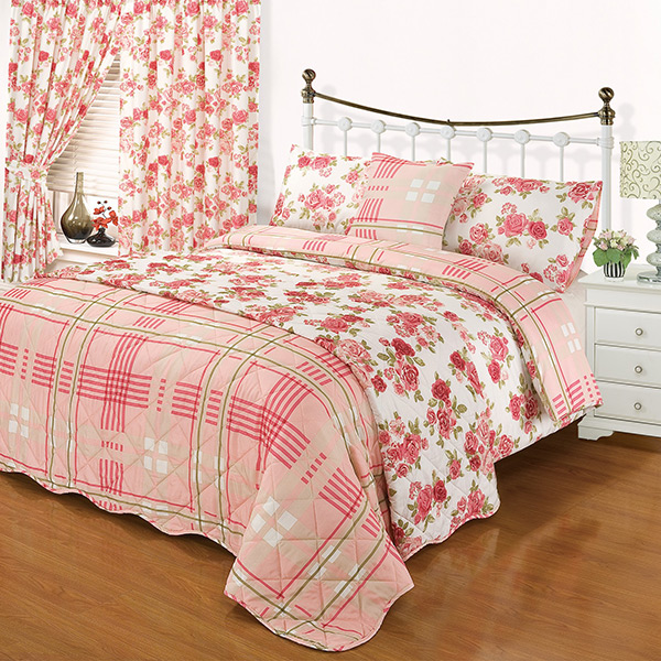 Floral Printed Coverlet Bedspread 7PCS Quilt Bedding Set with Matching Curtains