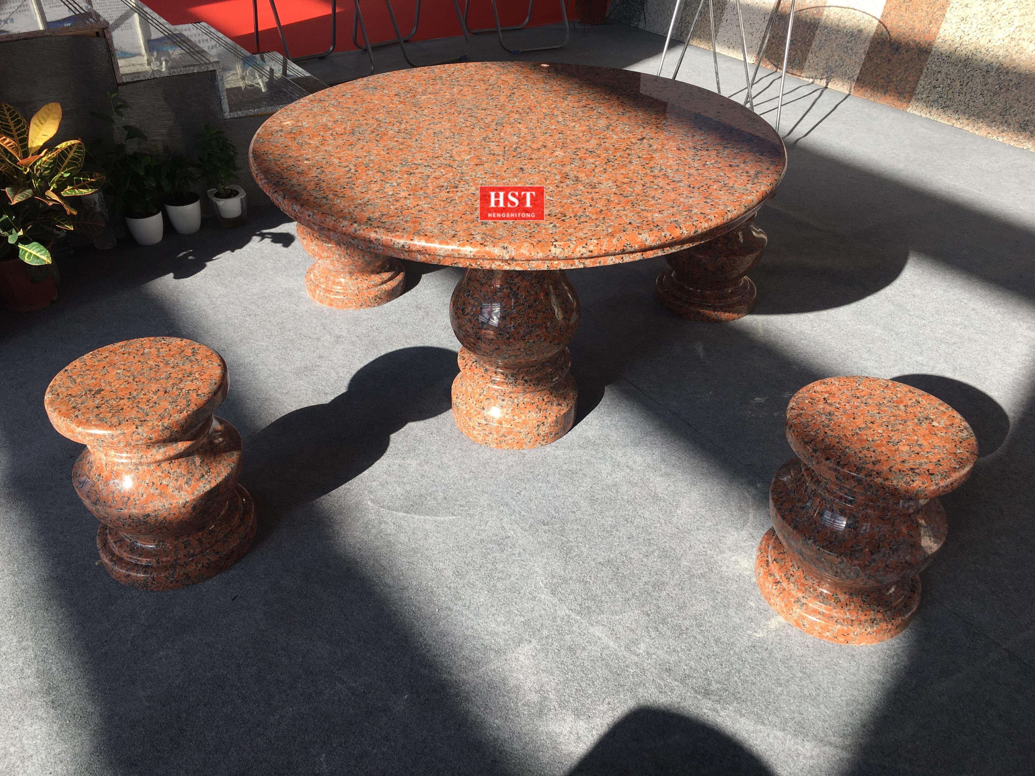 Red Mirror stone table and stone stool