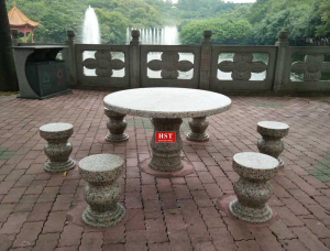 China Supplier White Travertine Marble - White granite polishing surface stone table and stone stool  – Hengshitong
