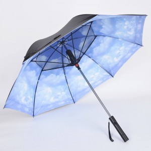 Portable Mini Sonn & Reen Liichtgewiicht UV Schutz Long-handle Fan Umbrella